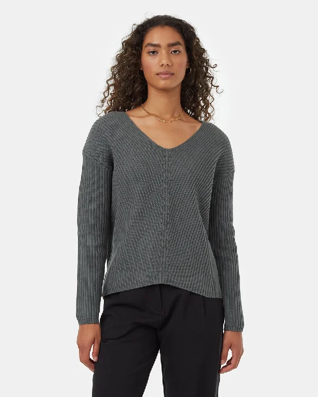 Plus Size Women's Mock - Neck Sweater in Teal with a Side Slit for a Modern TwistHighline V-Neck Sweater Plus Size Women's Mock - Neck Sweater in Teal with a Side Slit for a Modern TwistHighline V-Neck Sweater