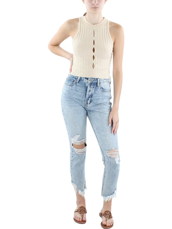 Plus Size Women's Pocket - Detail Sweater in Olive Green for a Practical and Fashionable PieceWomens Cut-Out Mock Neck Tank Top Sweater Plus Size Women's Pocket - Detail Sweater in Olive Green for a Practical and Fashionable PieceWomens Cut-Out Mock Neck Tank Top Sweater