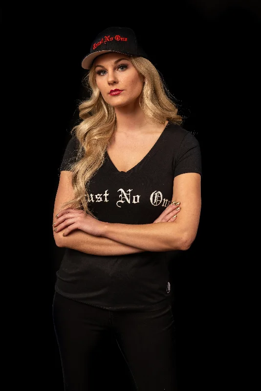 Moisture - Wicking Women T Shirt for Active LifestylesWomen's Face of Trust No One V-Neck T-Shirt - Black Moisture - Wicking Women T Shirt for Active LifestylesWomen's Face of Trust No One V-Neck T-Shirt - Black