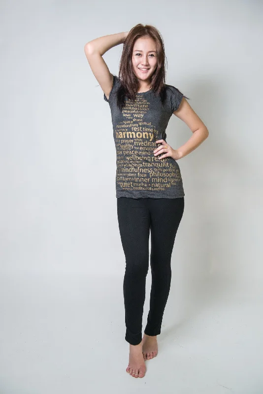 Plus Size Women T Shirt for a Comfortable and Flattering FitWomens Harmony T-Shirt in Gold on Black Plus Size Women T Shirt for a Comfortable and Flattering FitWomens Harmony T-Shirt in Gold on Black