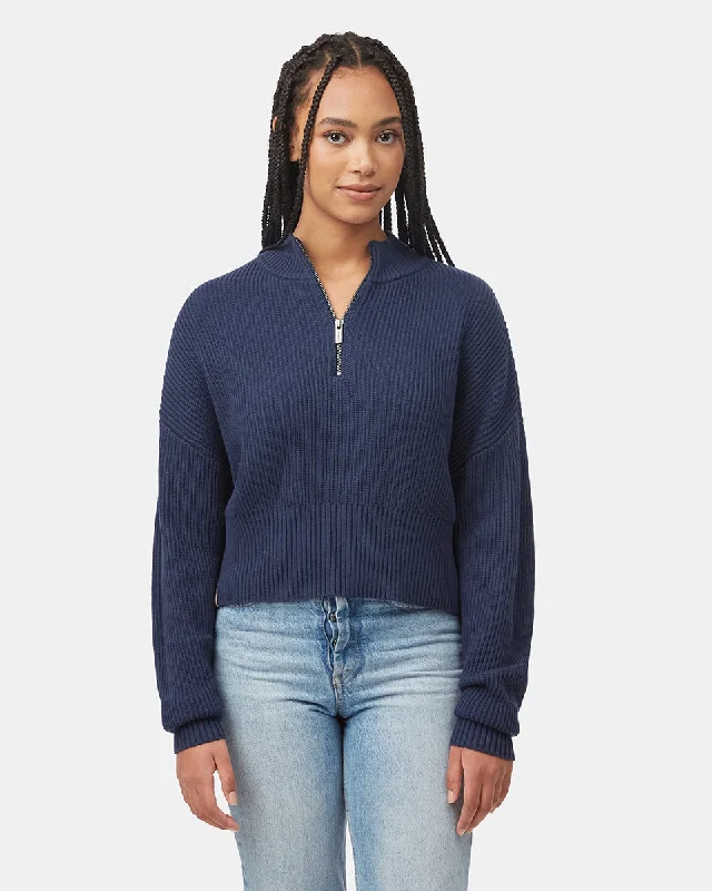 Women's Cropped Cable - Knit Merino Wool Sweater in Beige for a Trendy Fall OutfitHighline 1/4 Zip Mock Neck Women's Cropped Cable - Knit Merino Wool Sweater in Beige for a Trendy Fall OutfitHighline 1/4 Zip Mock Neck