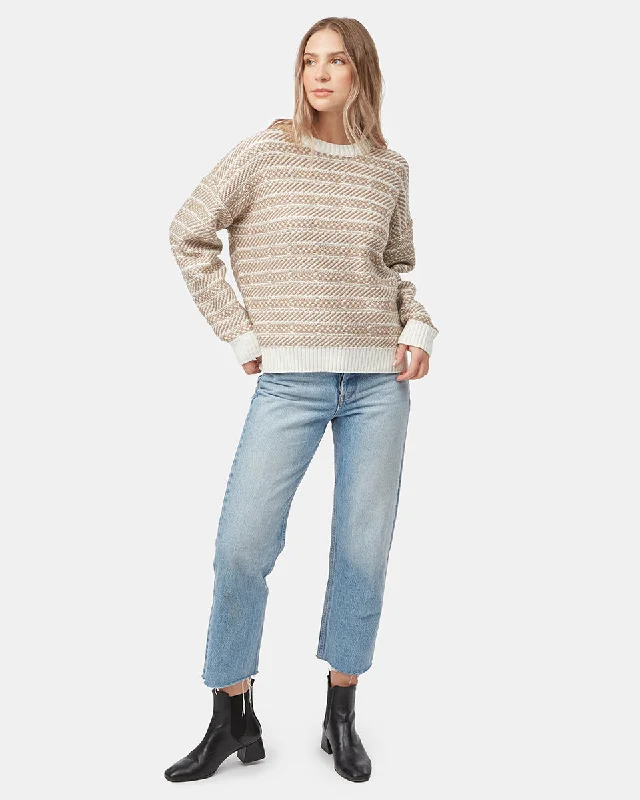 Women's Sequined Trimmed Sweater in Gold for a Glamorous Party LookHighline Intarsia Crew Sweater Women's Sequined Trimmed Sweater in Gold for a Glamorous Party LookHighline Intarsia Crew Sweater