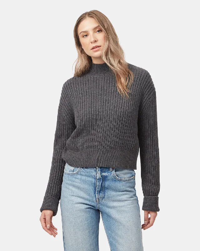 Plus Size Women's Pocket - Detail Sweater in Olive Green for a Practical and Fashionable PieceHighline Rib Cropped Mock Neck