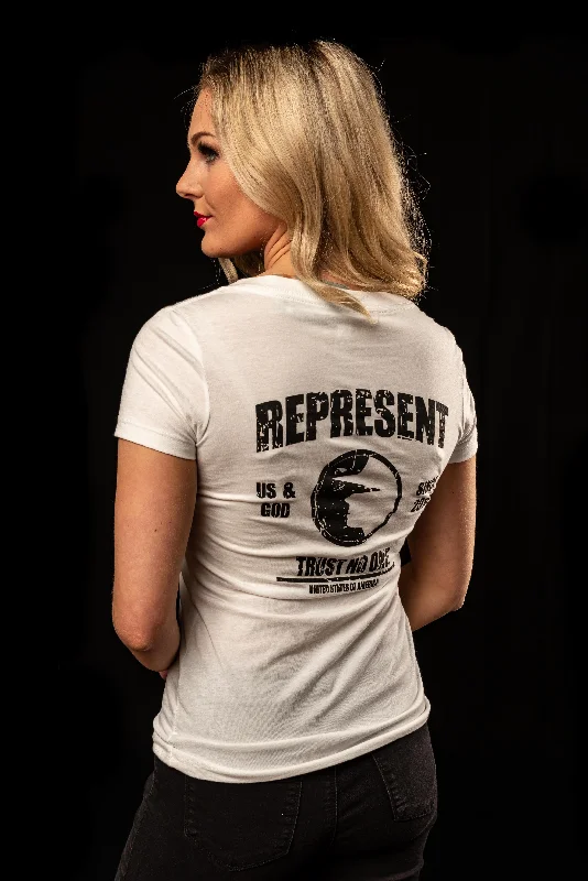 Graphic Print Women T Shirt for a Trendy StatementWomen's Represent Graphic V-Neck - White Graphic Print Women T Shirt for a Trendy StatementWomen's Represent Graphic V-Neck - White