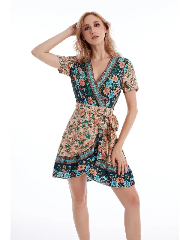 Sheath Women Dress with a Tailored Fit for a Professional LookKittenAlarm - Boho Print Self Waist Tie Ruffled Trim Dress Sheath Women Dress with a Tailored Fit for a Professional LookKittenAlarm - Boho Print Self Waist Tie Ruffled Trim Dress