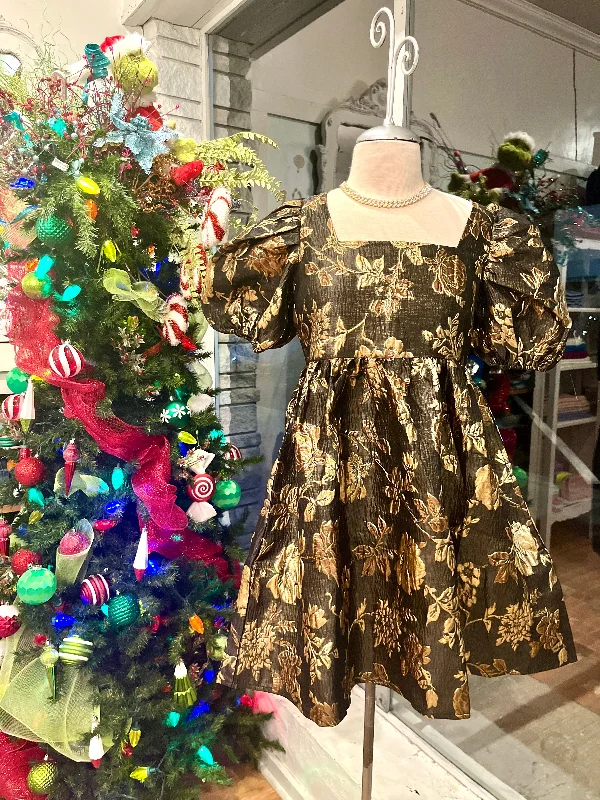 Sheath Women Dress with a Tailored Fit for a Professional LookBlack and Gold Floral Dress