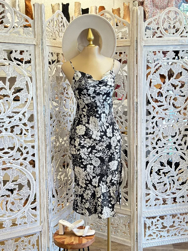 Lace - Embellished Women Dress for an Elegant and Sophisticated AppearanceBlack Flower Cowl Neck Midi Dress Lace - Embellished Women Dress for an Elegant and Sophisticated AppearanceBlack Flower Cowl Neck Midi Dress