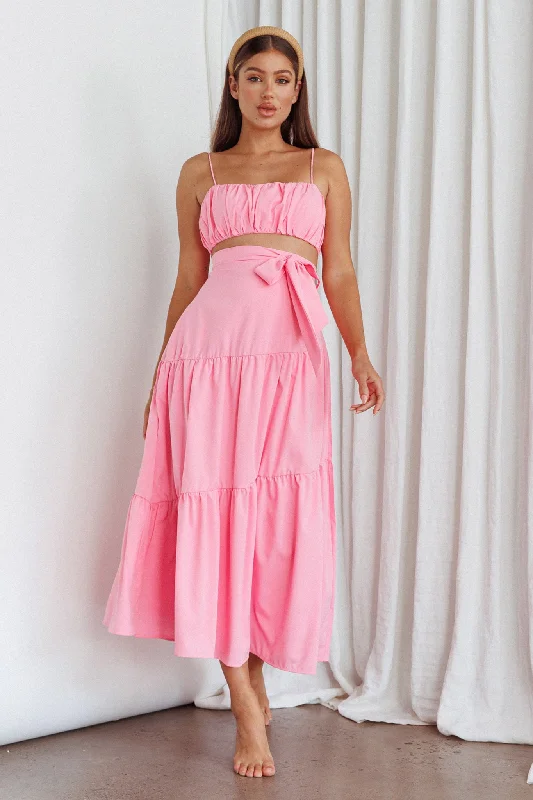 Pleated Women Dress with a Timeless and Elegant TextureBondi Waist Tie Maxi Skirt Pink Pleated Women Dress with a Timeless and Elegant TextureBondi Waist Tie Maxi Skirt Pink