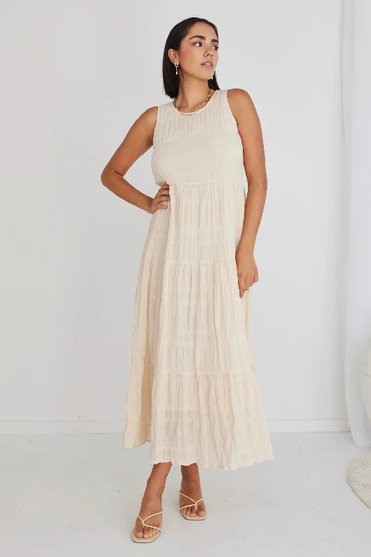 Mini Women Dress with a Short Hem for a Young and Trendy StyleFlorentena Ecru Shirred Cotton Bubble Sleeve Tiered Maxi Dress Mini Women Dress with a Short Hem for a Young and Trendy StyleFlorentena Ecru Shirred Cotton Bubble Sleeve Tiered Maxi Dress
