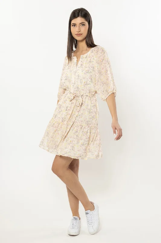 Ruffled Women Dress with Multiple Layers for a Playful and Girly StyleFlourish White Lilac Daisy Puff Sleeve Mini Dress Ruffled Women Dress with Multiple Layers for a Playful and Girly StyleFlourish White Lilac Daisy Puff Sleeve Mini Dress
