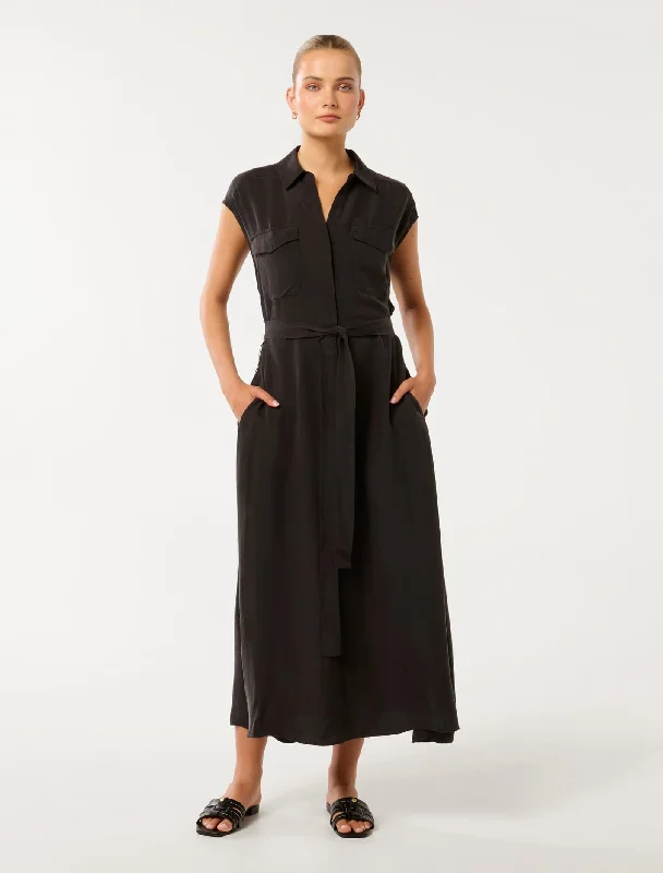Plus Size Women Dress with a Flattering A - Line Cut for Comfort and StyleFoster Cupro Shirt Midi Dress Plus Size Women Dress with a Flattering A - Line Cut for Comfort and StyleFoster Cupro Shirt Midi Dress