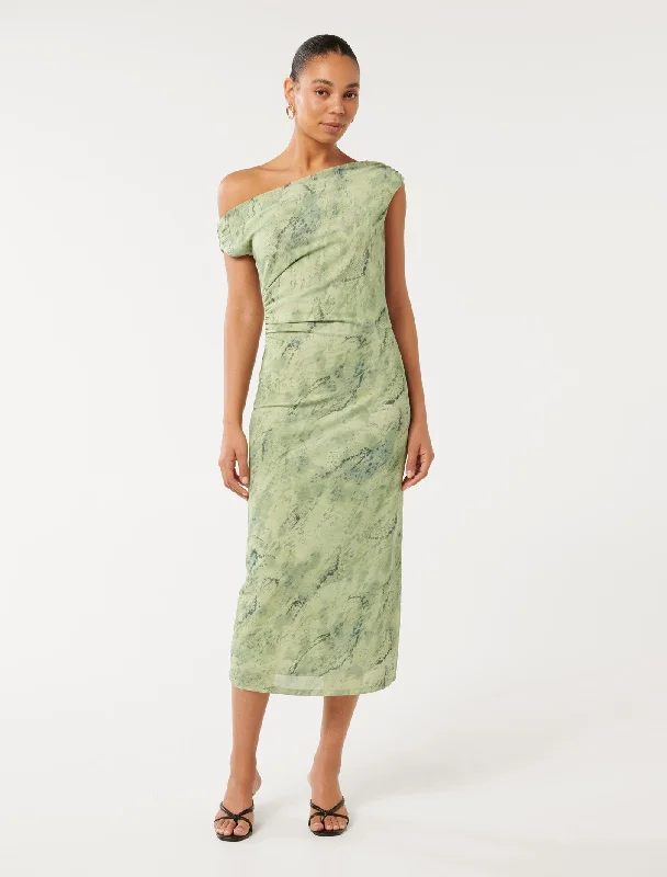 Ball Gown Women Dress with a Full Skirt for a Princess - like LookGracelynn Twist Shoulder Mesh Midi Dress Ball Gown Women Dress with a Full Skirt for a Princess - like LookGracelynn Twist Shoulder Mesh Midi Dress
