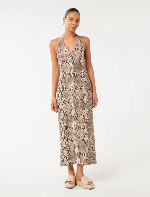 Wrap - Style Women Dress with Adjustable Fit for All Body TypesHailey Halter V-Neck Midi Dress Wrap - Style Women Dress with Adjustable Fit for All Body TypesHailey Halter V-Neck Midi Dress