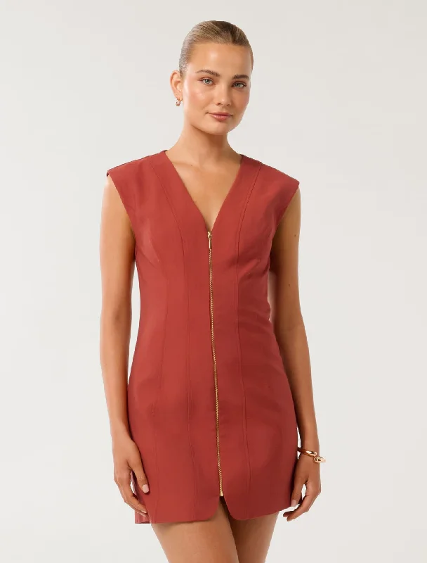 Long - Sleeve Women Dress in Velvet for a Luxurious Winter LookHannah Zip Front Mini Dress Long - Sleeve Women Dress in Velvet for a Luxurious Winter LookHannah Zip Front Mini Dress