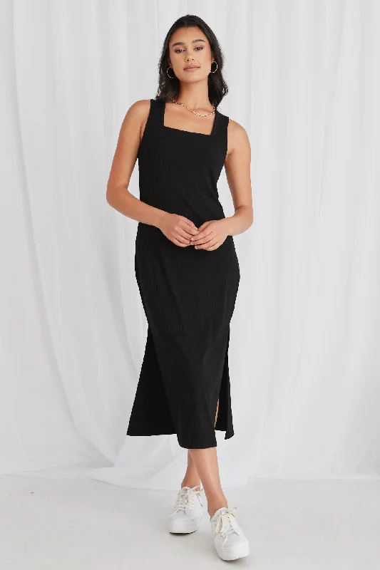 Off - the - Shoulder Women Dress for a Romantic and Feminine LookIdol Black Rib Square Neck Dress Off - the - Shoulder Women Dress for a Romantic and Feminine LookIdol Black Rib Square Neck Dress