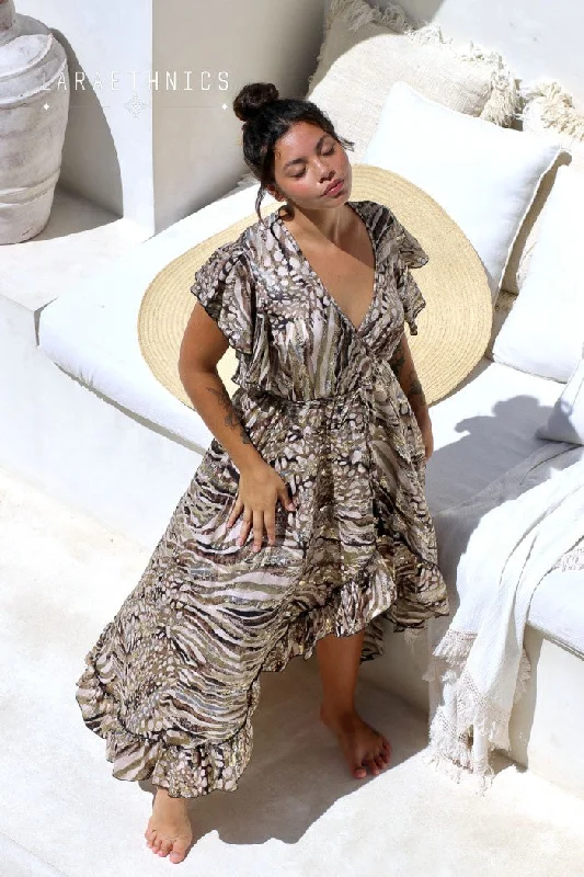 Halter Neck Women Dress to Show Off the Shoulders and NecklineChloe waterfall desert khaki dress Halter Neck Women Dress to Show Off the Shoulders and NecklineChloe waterfall desert khaki dress