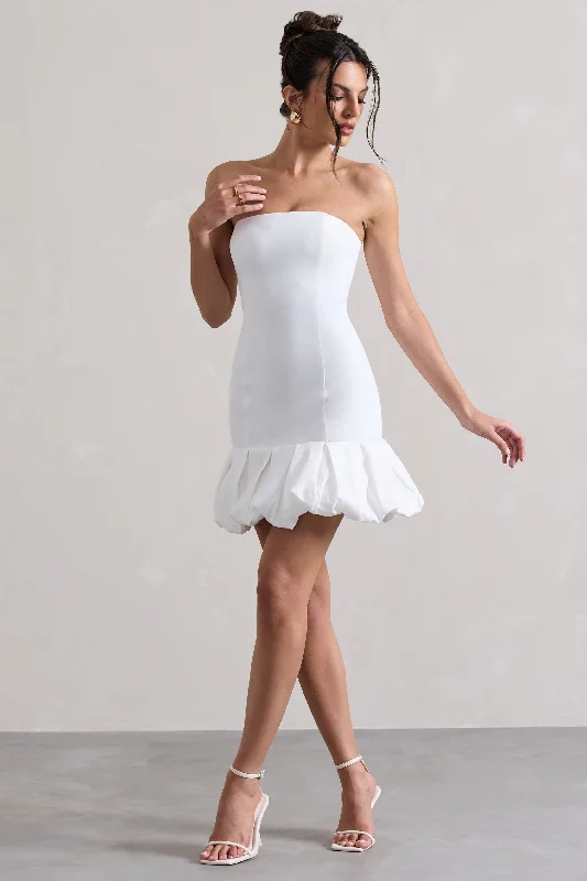 Ruffled Women Dress with Multiple Layers for a Playful and Girly StyleLiscia | White Bandeau Mini Dress With Ruffle Trim Ruffled Women Dress with Multiple Layers for a Playful and Girly StyleLiscia | White Bandeau Mini Dress With Ruffle Trim