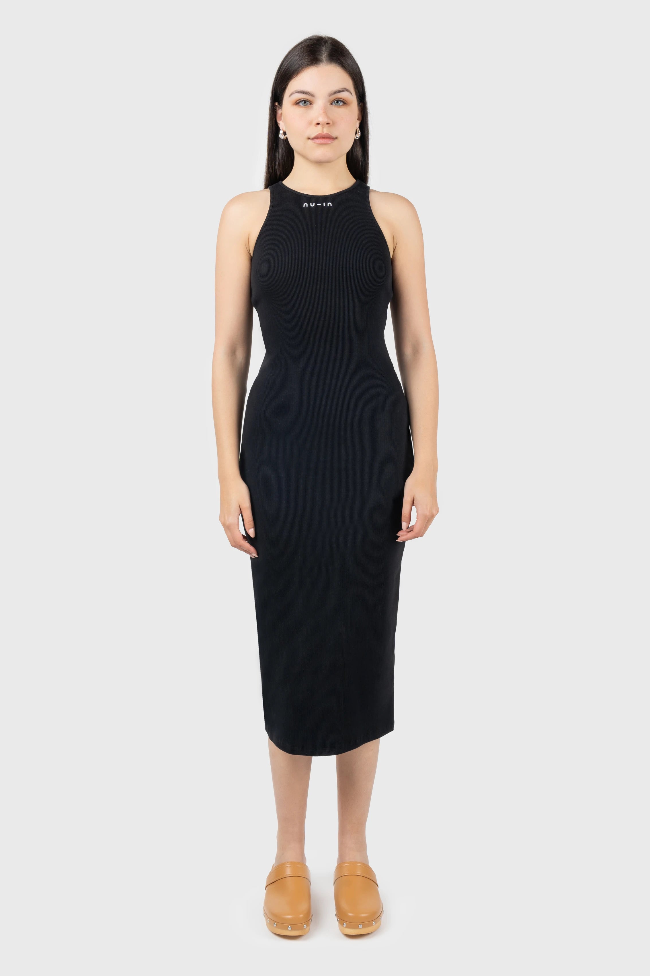 Sleeveless Women Dress in Bright Colors for Summer PartiesLogo Ribbed Scoop Neck Vest Midi Dress Sleeveless Women Dress in Bright Colors for Summer PartiesLogo Ribbed Scoop Neck Vest Midi Dress