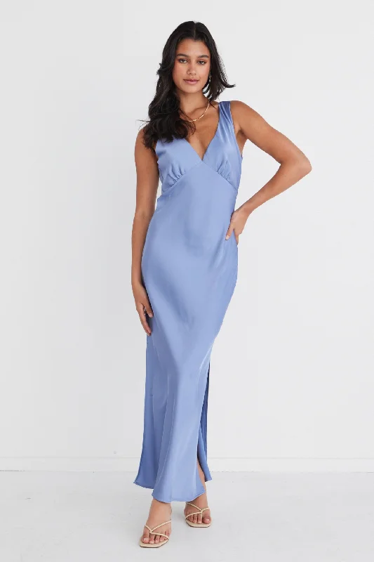 Sleeveless Women Dress in Bright Colors for Summer PartiesMable Slate Satin Sleeveless Empire Tie Back Maxi Dress Sleeveless Women Dress in Bright Colors for Summer PartiesMable Slate Satin Sleeveless Empire Tie Back Maxi Dress