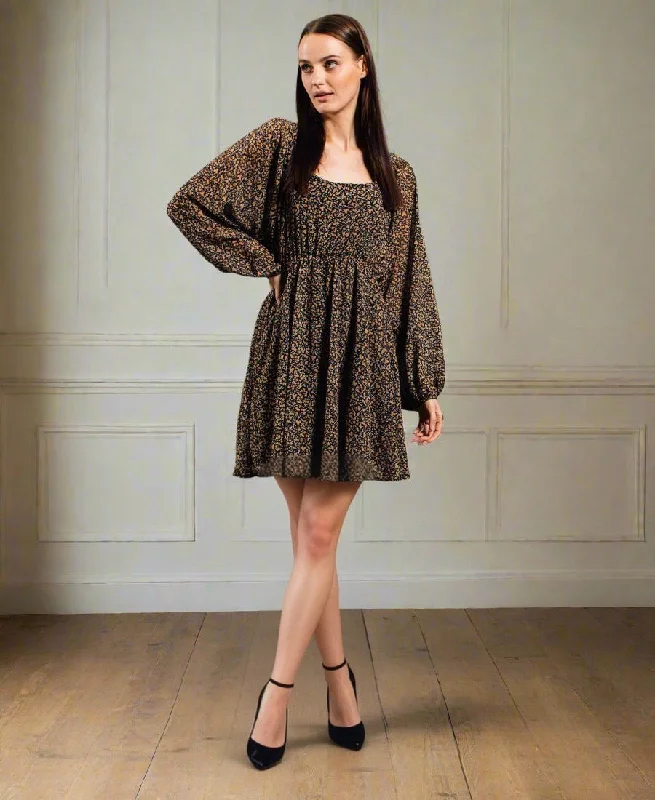 Wrap - Style Women Dress with Adjustable Fit for All Body TypesBlack Mini Ditsy Swing Dress Wrap - Style Women Dress with Adjustable Fit for All Body TypesBlack Mini Ditsy Swing Dress