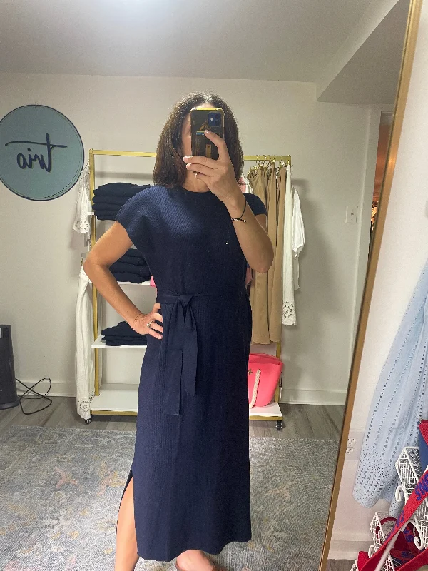 Ruffled Women Dress with Multiple Layers for a Playful and Girly StyleNavy Knit Midi Dress Ruffled Women Dress with Multiple Layers for a Playful and Girly StyleNavy Knit Midi Dress