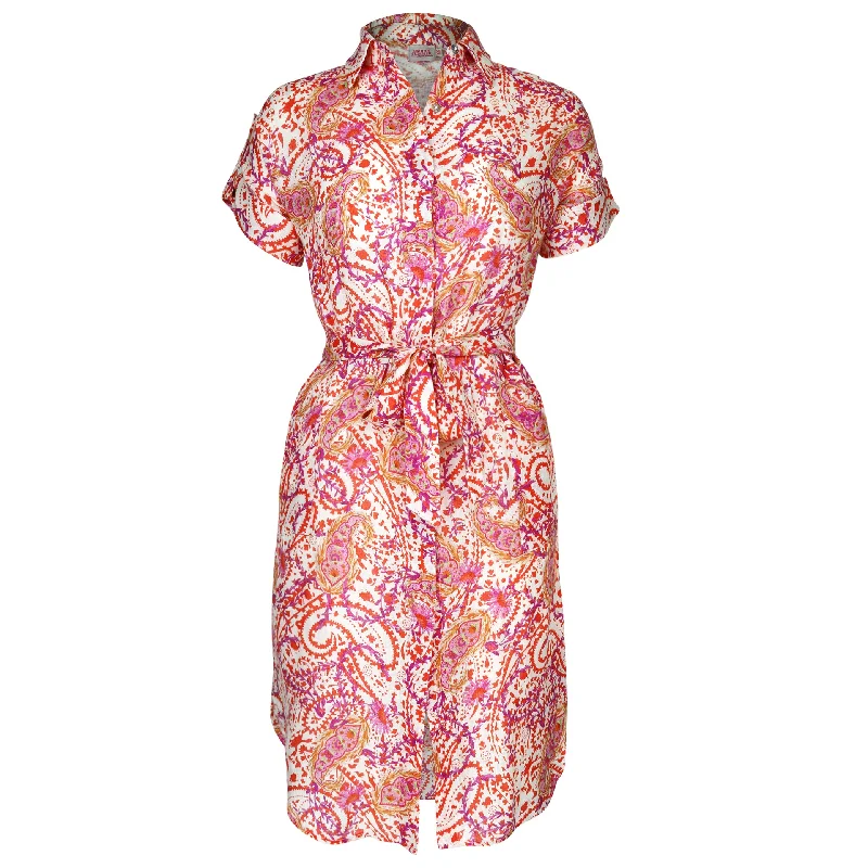 Plus Size Women Dress with a Flattering A - Line Cut for Comfort and StylePatsy Midi Shirt Orange Paisley Dress Plus Size Women Dress with a Flattering A - Line Cut for Comfort and StylePatsy Midi Shirt Orange Paisley Dress
