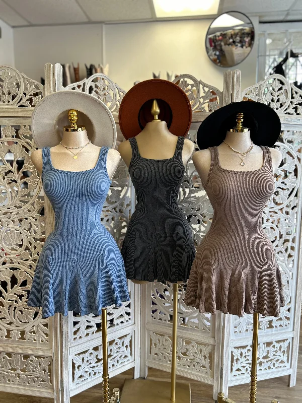 Empire Waist Women Dress to Accentuate the Bust and Conceal the WaistPinch Pleated Mini Ribbed Dress - Estira, Stretchy Empire Waist Women Dress to Accentuate the Bust and Conceal the WaistPinch Pleated Mini Ribbed Dress - Estira, Stretchy