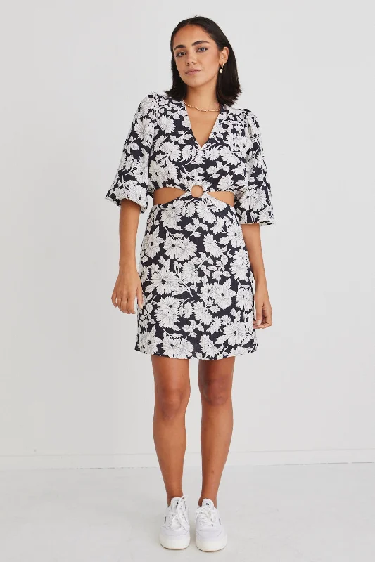 Shift Women Dress with a Simple and Classic Design for Everyday WearRoller Floral Silhouette LS Cut Out Mini Dress