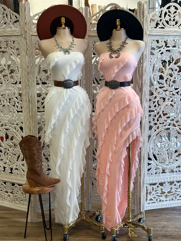 Off - the - Shoulder Women Dress for a Romantic and Feminine LookRuffle Strapless Dress- Stretchy, Estira Off - the - Shoulder Women Dress for a Romantic and Feminine LookRuffle Strapless Dress- Stretchy, Estira