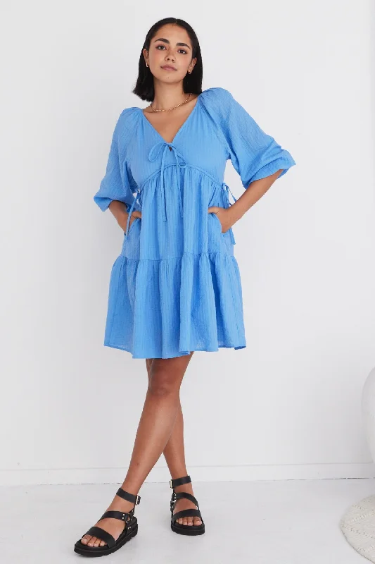 Shift Women Dress with a Simple and Classic Design for Everyday WearRun Free French Blue Puff SS Shirred Bodice Tiered Mini Dress Shift Women Dress with a Simple and Classic Design for Everyday WearRun Free French Blue Puff SS Shirred Bodice Tiered Mini Dress