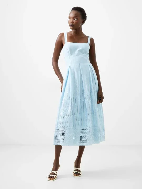 Ruffled Women Dress with Multiple Layers for a Playful and Girly StyleSoft Blue Midi Sundress Ruffled Women Dress with Multiple Layers for a Playful and Girly StyleSoft Blue Midi Sundress