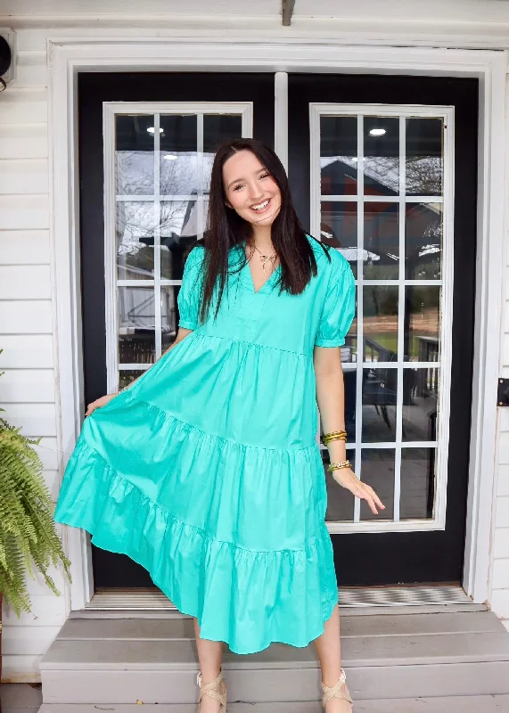 Long - Sleeve Women Dress in Velvet for a Luxurious Winter LookTeal Midi Dress