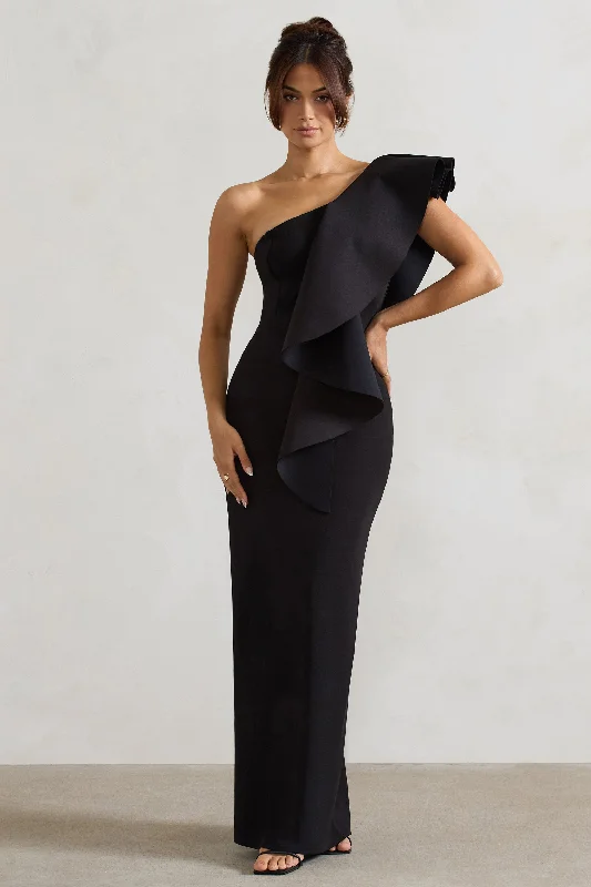 Pleated Women Dress with a Timeless and Elegant TextureTimeless Love | Black Asymmetric Draped Ruffle Maxi Dress Pleated Women Dress with a Timeless and Elegant TextureTimeless Love | Black Asymmetric Draped Ruffle Maxi Dress