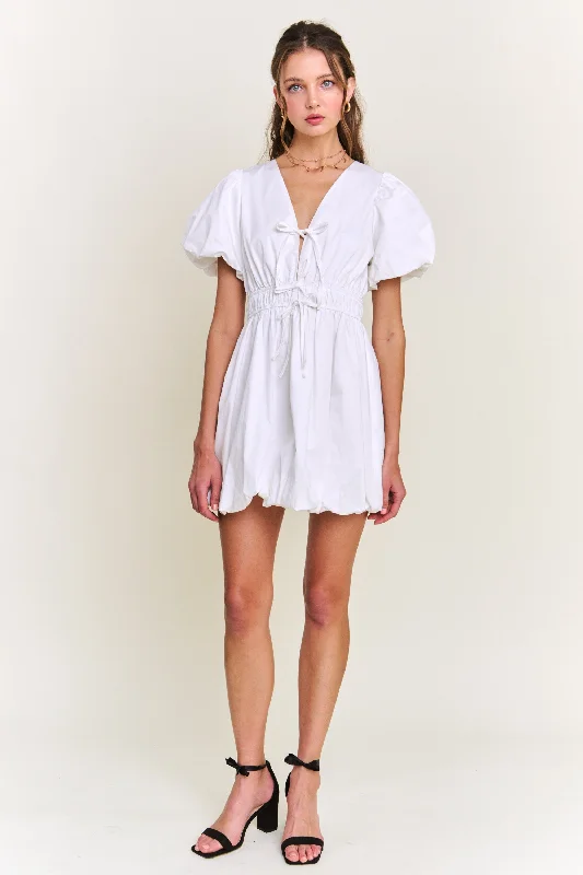 Mermaid - Style Women Dress with a Fitted Silhouette for Special OccasionsWhite Balloon Mini Dress Mermaid - Style Women Dress with a Fitted Silhouette for Special OccasionsWhite Balloon Mini Dress