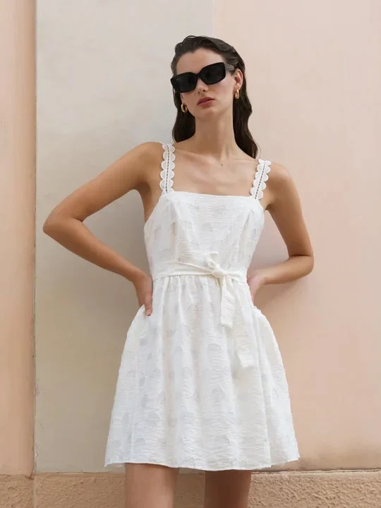 Sleeveless Women Dress in Bright Colors for Summer PartiesWhite Organza Dot Mini Dress Sleeveless Women Dress in Bright Colors for Summer PartiesWhite Organza Dot Mini Dress