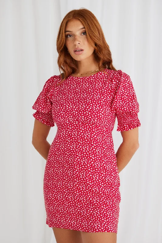 Off - the - Shoulder Women Dress for a Romantic and Feminine LookWillah Red Garden SS Slim Fit Mini Dress Off - the - Shoulder Women Dress for a Romantic and Feminine LookWillah Red Garden SS Slim Fit Mini Dress