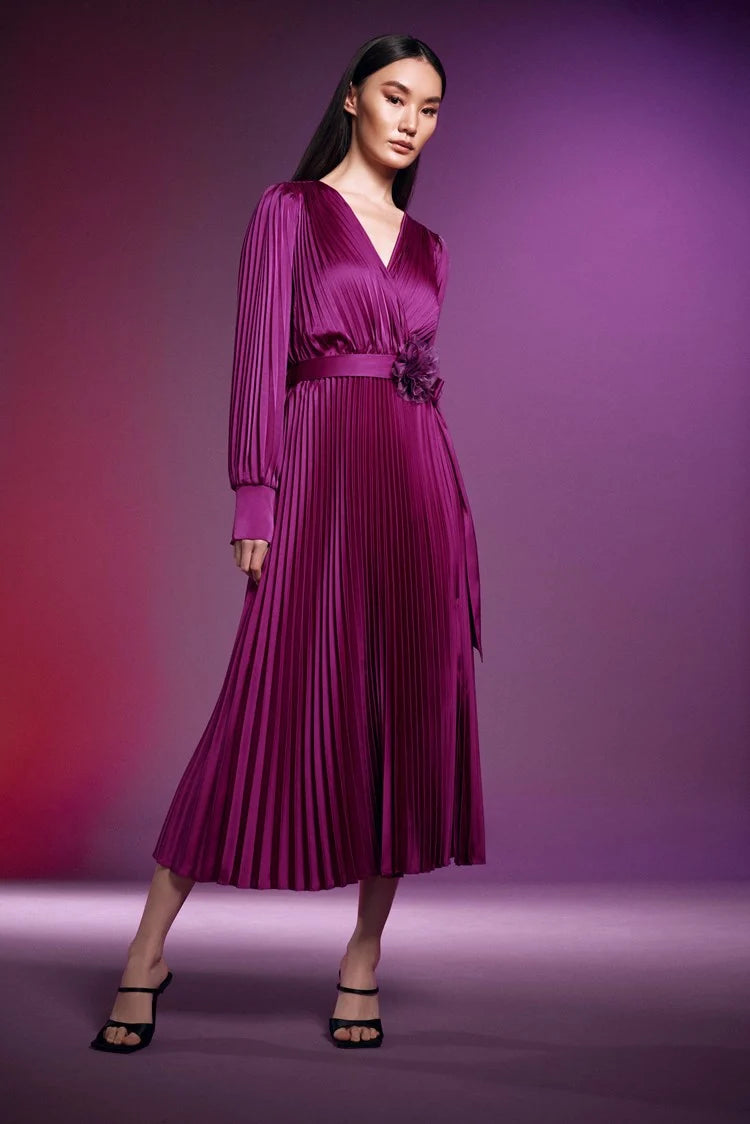 Wrap - Style Women Dress with Adjustable Fit for All Body Types Wrap - Style Women Dress with Adjustable Fit for All Body Types Joseph Ribkoff Satin Pleated Midi Dress Wrap - Style Women Dress with Adjustable Fit for All Body Types Wrap - Style Women Dress with Adjustable Fit for All Body Types Joseph Ribkoff Satin Pleated Midi Dress