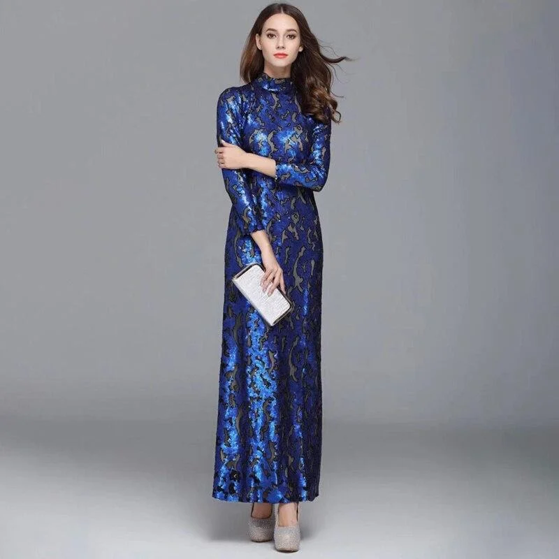 Printed Abstract Women Dress for a Modern and Artistic Appeal Printed Abstract Women Dress for a Modern and Artistic Appeal FashionSierra - Long Sleeves Sequined Elegant Fashion Party Prom Maxi Gown