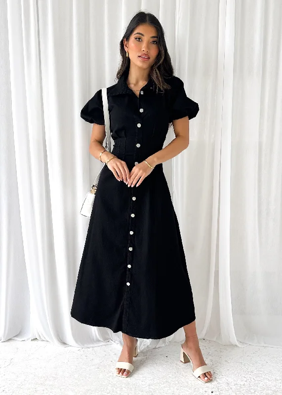 Midi dresses with patchwork patterns for a one - of - a - kind styleAcer Denim Midi Dress - Black