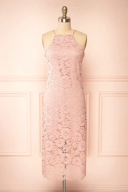 Midi dresses with button - front designs for a classic touchAshley Mauve | Straight Lace Midi Dress Midi dresses with button - front designs for a classic touchAshley Mauve | Straight Lace Midi Dress