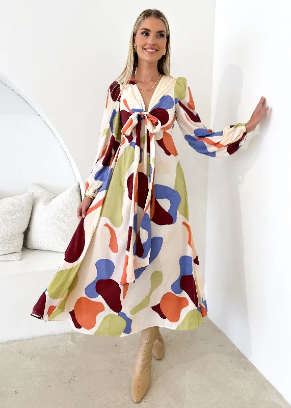 Midi dresses with embroidered accents for a unique and detailed designAubria Midi Dress - Acai Abstract