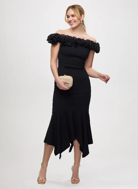 Midi dresses with keyhole backs for a flirty and unexpected detailBardot Organza Rosette Dress Midi dresses with keyhole backs for a flirty and unexpected detailBardot Organza Rosette Dress