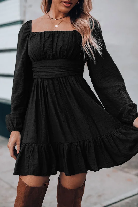 Midi dresses with denim fabric for a casual yet stylish day outRuched Square Neck Puff Sleeve Dress Midi dresses with denim fabric for a casual yet stylish day outRuched Square Neck Puff Sleeve Dress