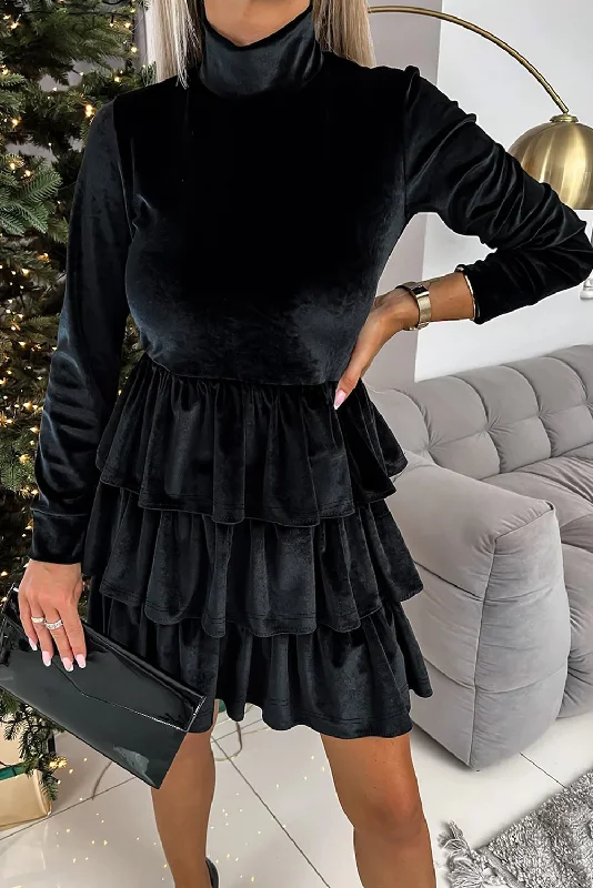 Midi dresses with patchwork patterns for a one - of - a - kind styleVelvet Tiered Ruffle Mini Dress Midi dresses with patchwork patterns for a one - of - a - kind styleVelvet Tiered Ruffle Mini Dress
