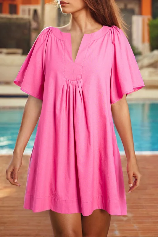 Midi dresses with side slits for a sexy and elegant appearancePleated Flutter Sleeve V-Neck Dress Midi dresses with side slits for a sexy and elegant appearancePleated Flutter Sleeve V-Neck Dress