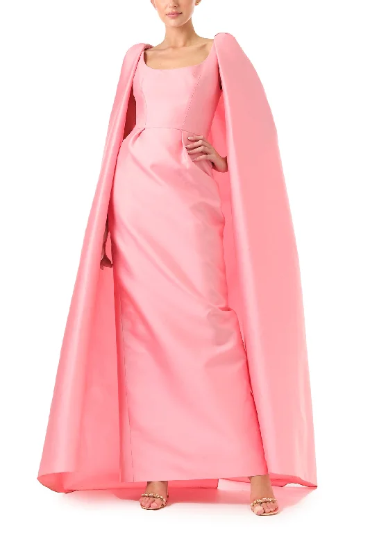 Midi dresses with belted waists to accentuate the figureScoop Neck Column Gown with Cape Midi dresses with belted waists to accentuate the figureScoop Neck Column Gown with Cape