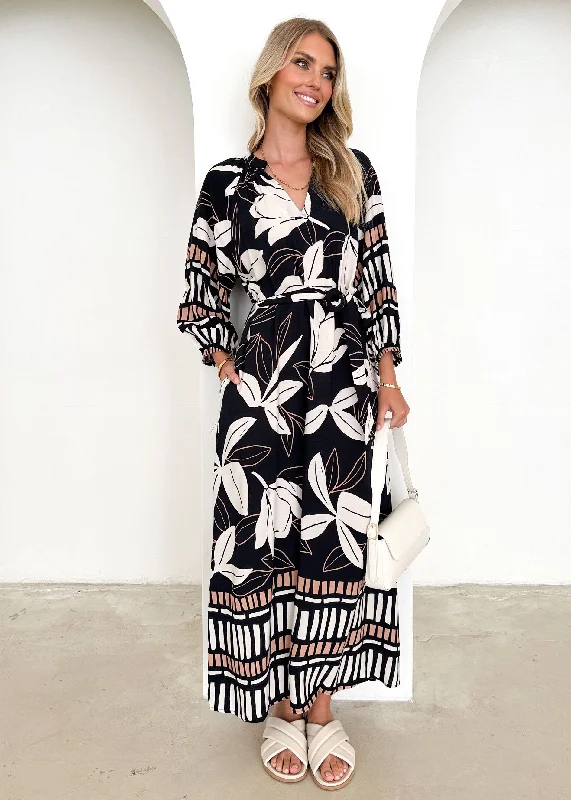 Midi dresses with pleated skirts for a timeless and elegant appealErsonna Midi Dress - Black Floral Midi dresses with pleated skirts for a timeless and elegant appealErsonna Midi Dress - Black Floral