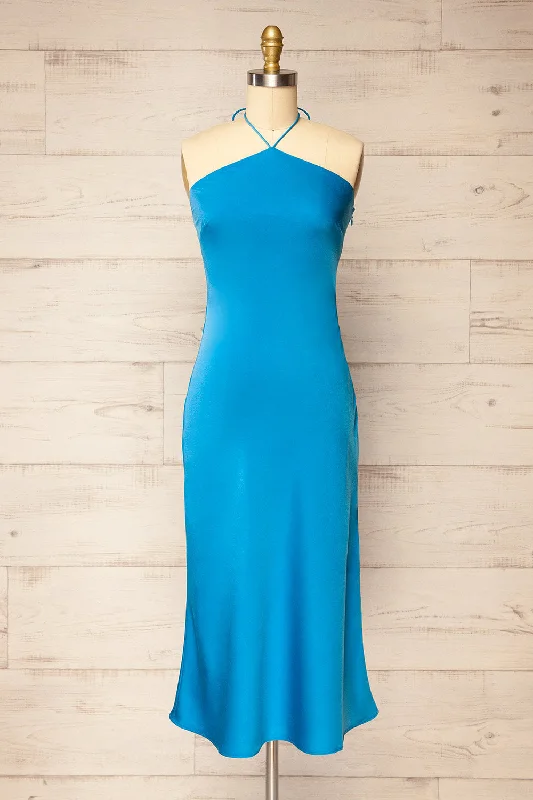 Midi dresses with sheer panels for a touch of allureFladnbury Blue | Satin Midi Halter Dress Midi dresses with sheer panels for a touch of allureFladnbury Blue | Satin Midi Halter Dress
