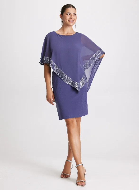 High - low midi dresses with geometric patterns for a modern partyFoil Detail Poncho Overlay Dress High - low midi dresses with geometric patterns for a modern partyFoil Detail Poncho Overlay Dress