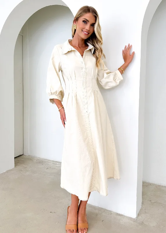 Midi dresses with animal prints for a bold and confident appearanceKourt Midi Dress - Cream Midi dresses with animal prints for a bold and confident appearanceKourt Midi Dress - Cream